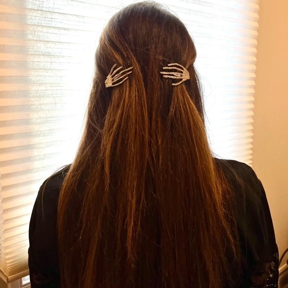 Rhinestone Skeleton Hand Halloween Hair Clips Set